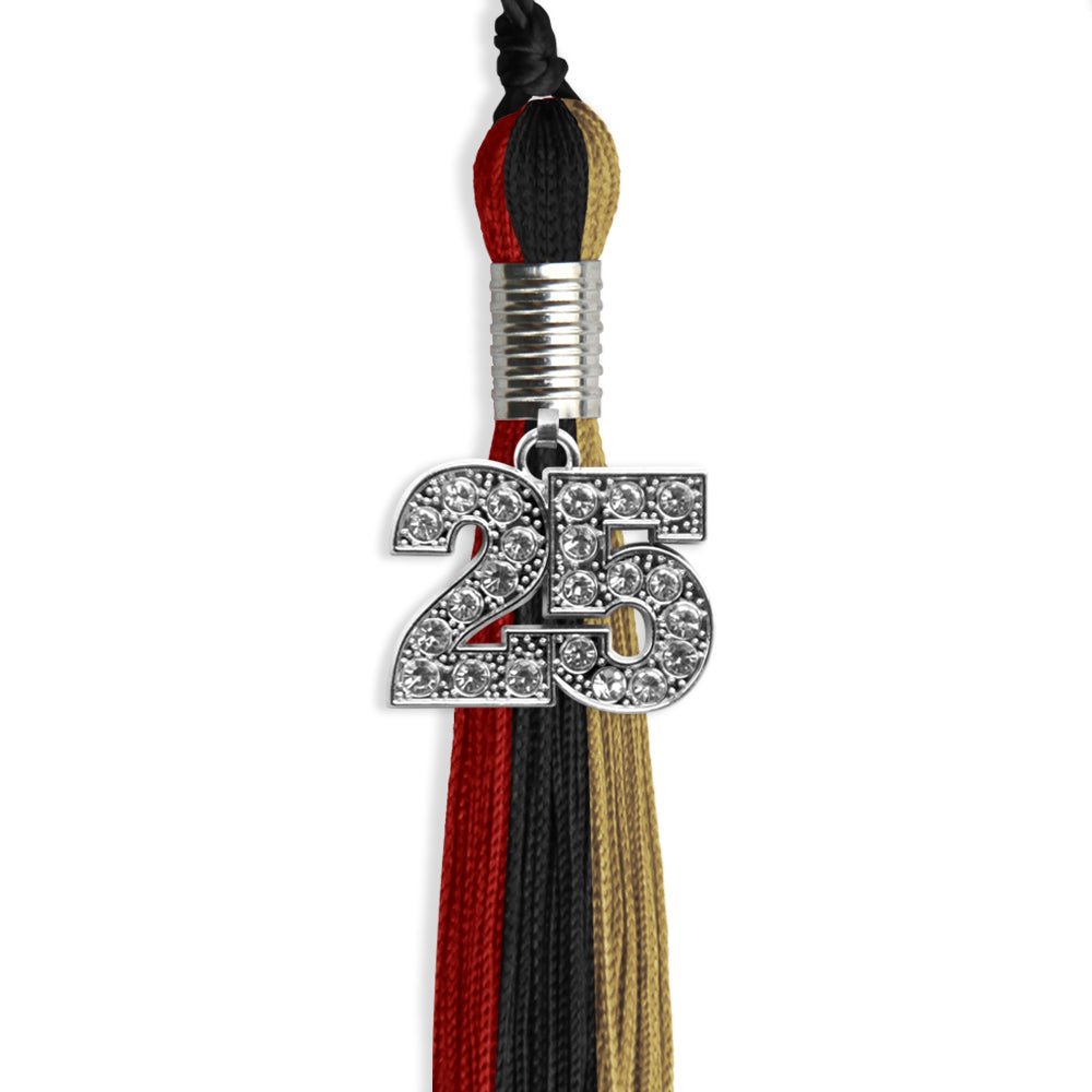 Black/Red/Antique Gold Graduation Tassel with Silver Bling Charm by Wholesale Grad Supply