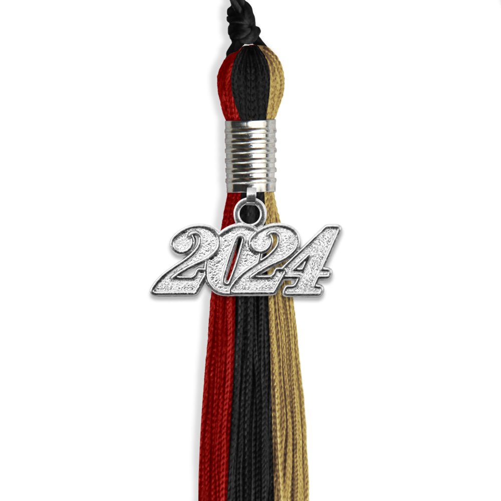 Black/Red/Antique Gold Graduation Tassel with Silver Bling Charm by Wholesale Grad Supply