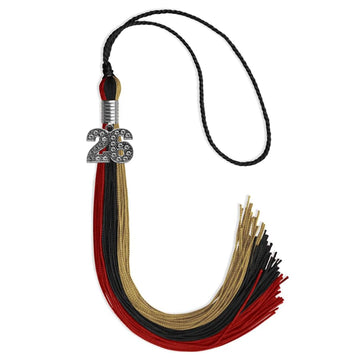 Black/Red/Antique Gold Graduation Tassel with Silver Bling Charm by Wholesale Grad Supply