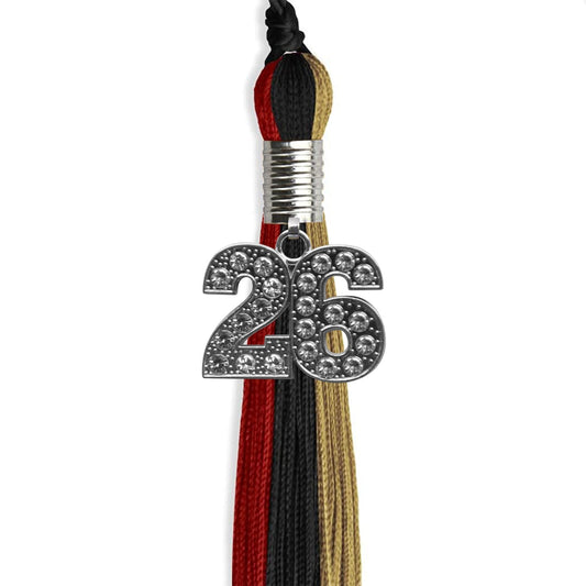 Black/Red/Antique Gold Graduation Tassel with Silver Bling Charm by Wholesale Grad Supply