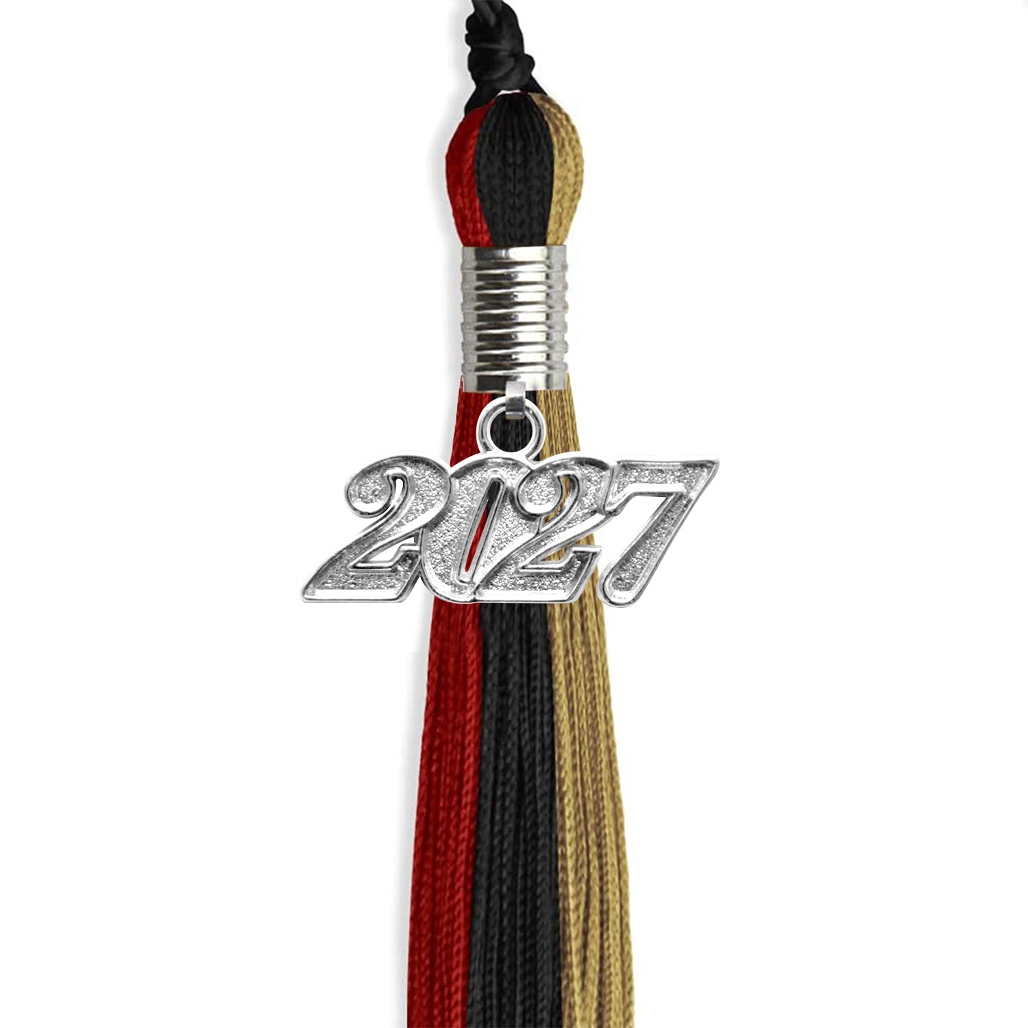 Black/Red/Antique Gold Graduation Tassel with Silver Bling Charm by Wholesale Grad Supply