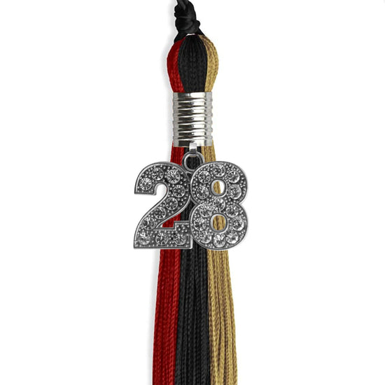 Black/Red/Antique Gold Graduation Tassel with Silver Bling Charm by Wholesale Grad Supply