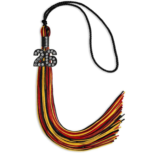 Black/Red/Gold Mixed Color Graduation Tassel with Black Bling Charm by Wholesale Grad Supply