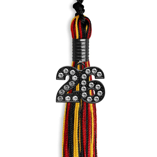 Black/Red/Gold Mixed Color Graduation Tassel with Black Bling Charm by Wholesale Grad Supply