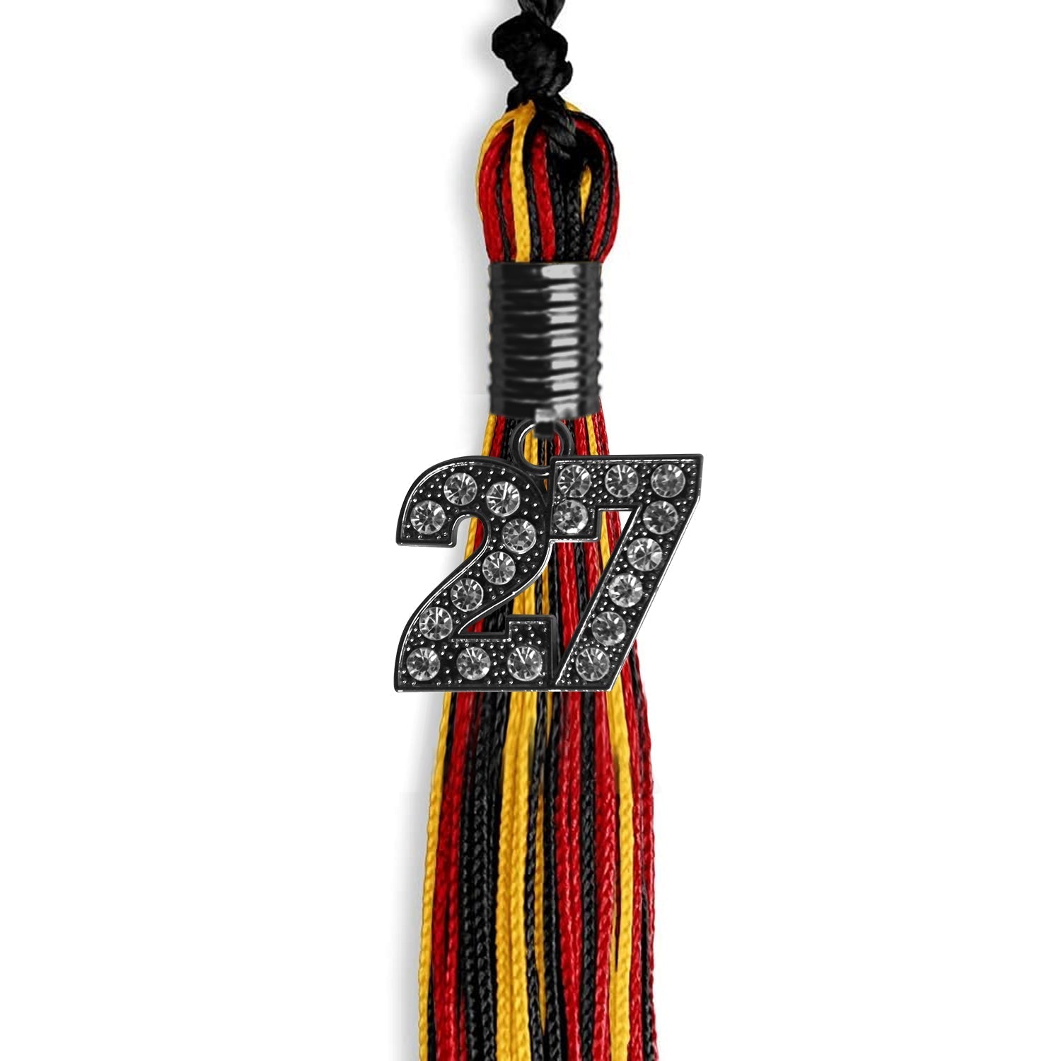 Black/Red/Gold Mixed Color Graduation Tassel with Black Bling Charm by Wholesale Grad Supply