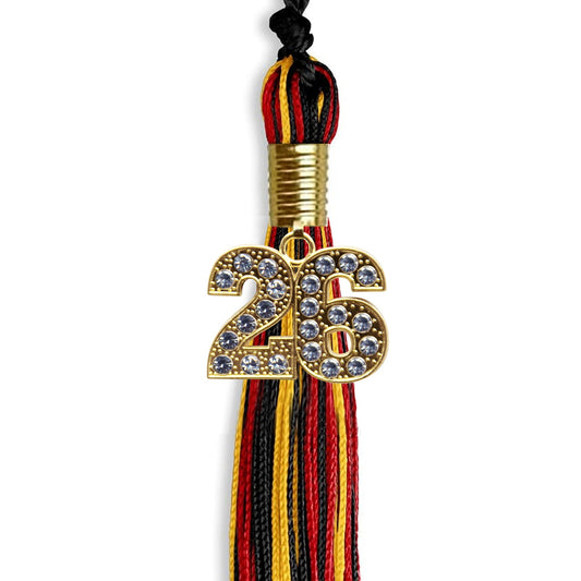 Black/Red/Gold Mixed Color Graduation Tassel with Gold Bling Charm by Wholesale Grad Supply