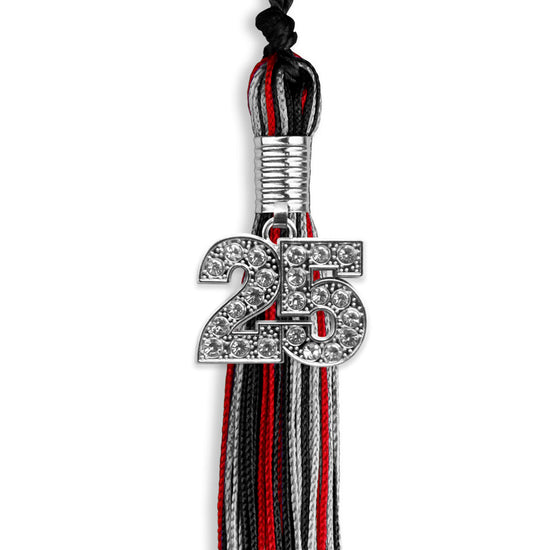 Black/Red/Silver Mixed Color Graduation Tassel with Silver Bling Charm by Wholesale Grad Supply