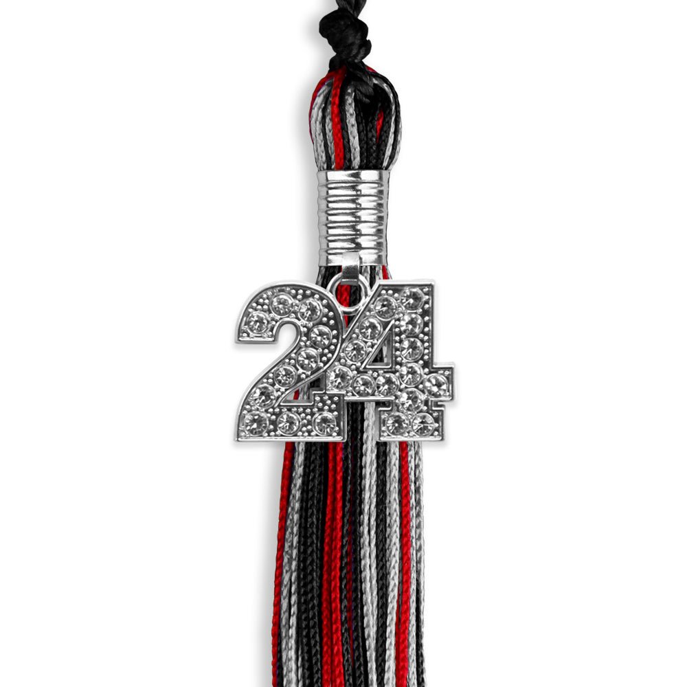 Black/Red/Silver Mixed Color Graduation Tassel with Silver Bling Charm by Wholesale Grad Supply