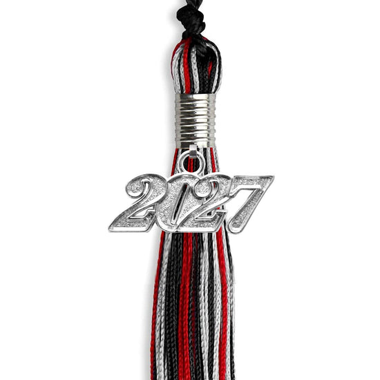 Black/Red/Silver Mixed Color Graduation Tassel with Silver Bling Charm by Wholesale Grad Supply