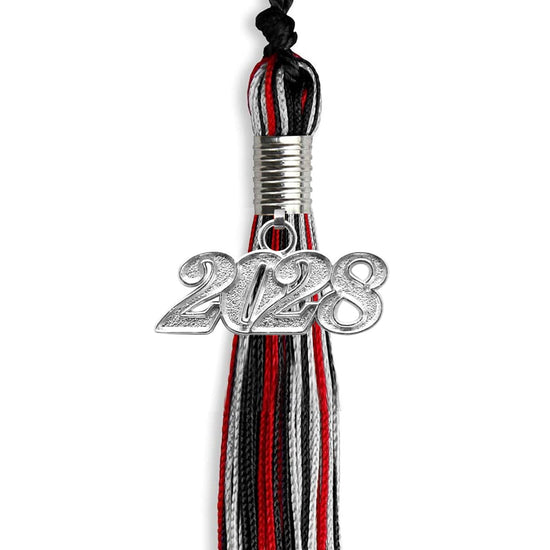 Black/Red/Silver Mixed Color Graduation Tassel with Silver Bling Charm by Wholesale Grad Supply