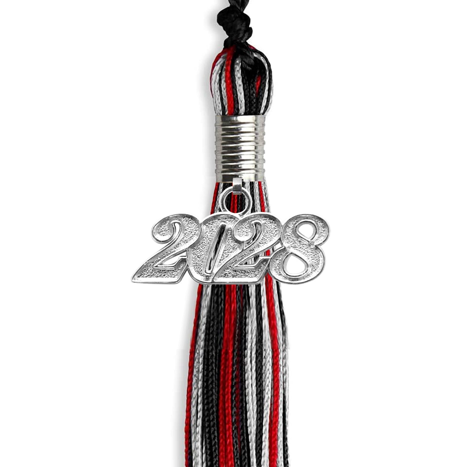 Black/Red/Silver Mixed Color Graduation Tassel with Silver Bling Charm by Wholesale Grad Supply