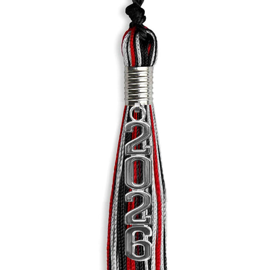 Black/Red/Silver Mixed Color Graduation Tassel with Silver Stacked Date Drop by Wholesale Grad Supply