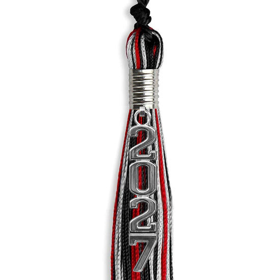 Black/Red/Silver Mixed Color Graduation Tassel with Silver Stacked Date Drop by Wholesale Grad Supply