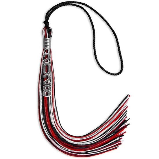 Black/Red/Silver Mixed Color Graduation Tassel with Silver Stacked Date Drop by Wholesale Grad Supply
