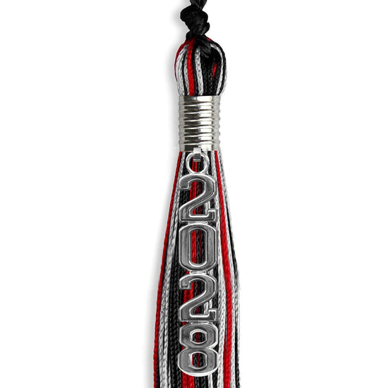 Black/Red/Silver Mixed Color Graduation Tassel with Silver Stacked Date Drop by Wholesale Grad Supply