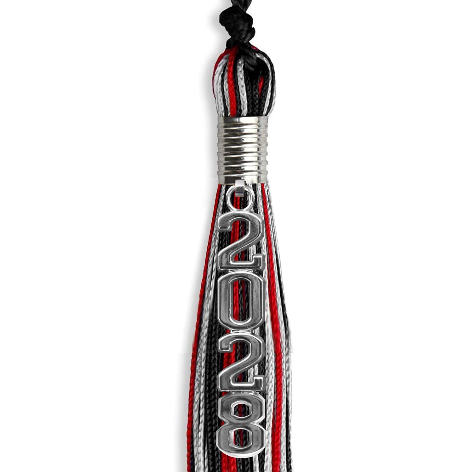Black/Red/Silver Mixed Color Graduation Tassel with Silver Stacked Date Drop by Wholesale Grad Supply