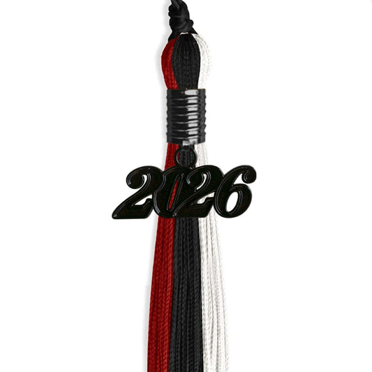 Black/Red/White Graduation Tassel with Black Bling Charm by Wholesale Grad Supply