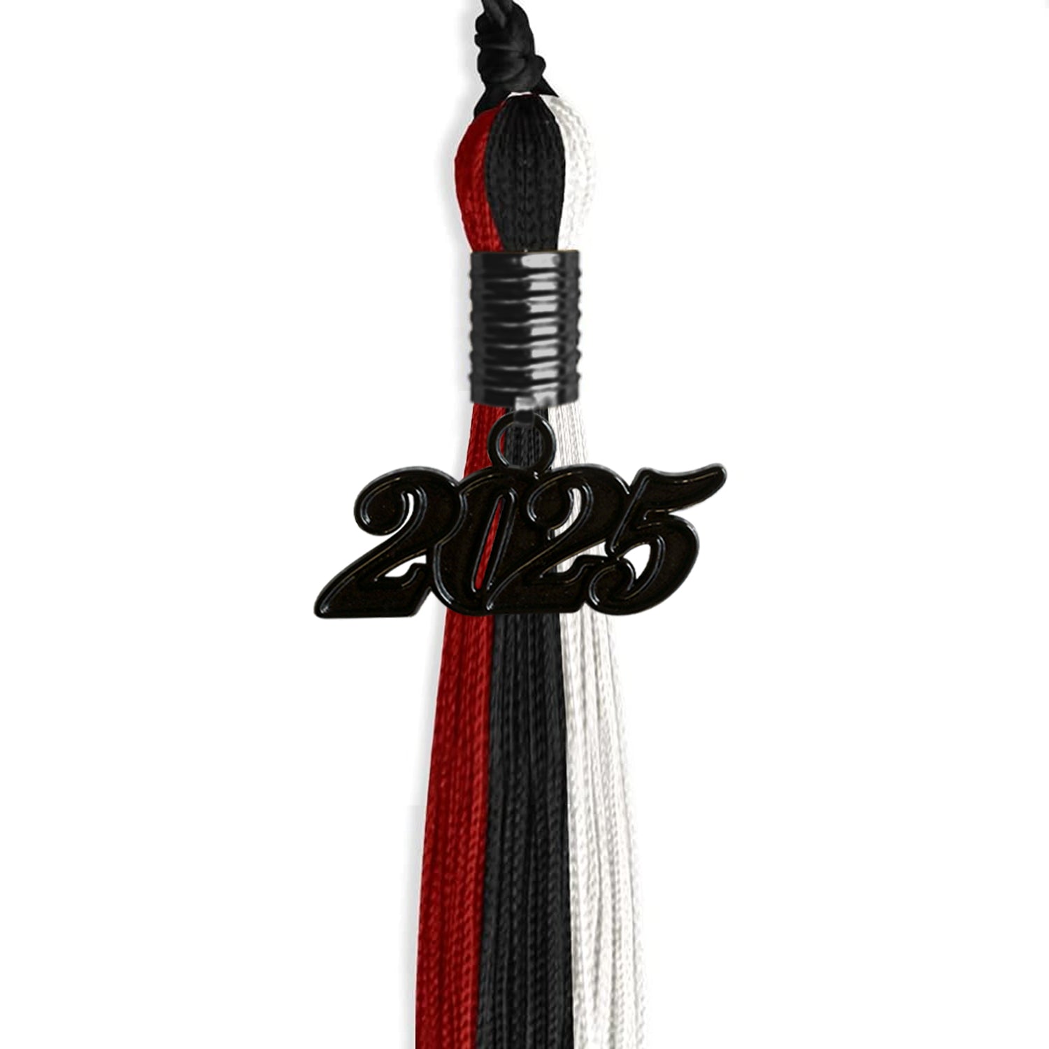 Black/Red/White Graduation Tassel with Black Bling Charm by Wholesale Grad Supply