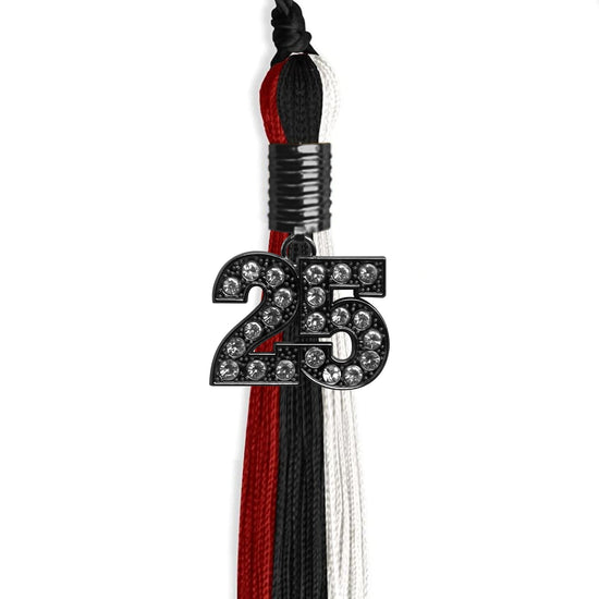 Black/Red/White Graduation Tassel with Black Bling Charm by Wholesale Grad Supply