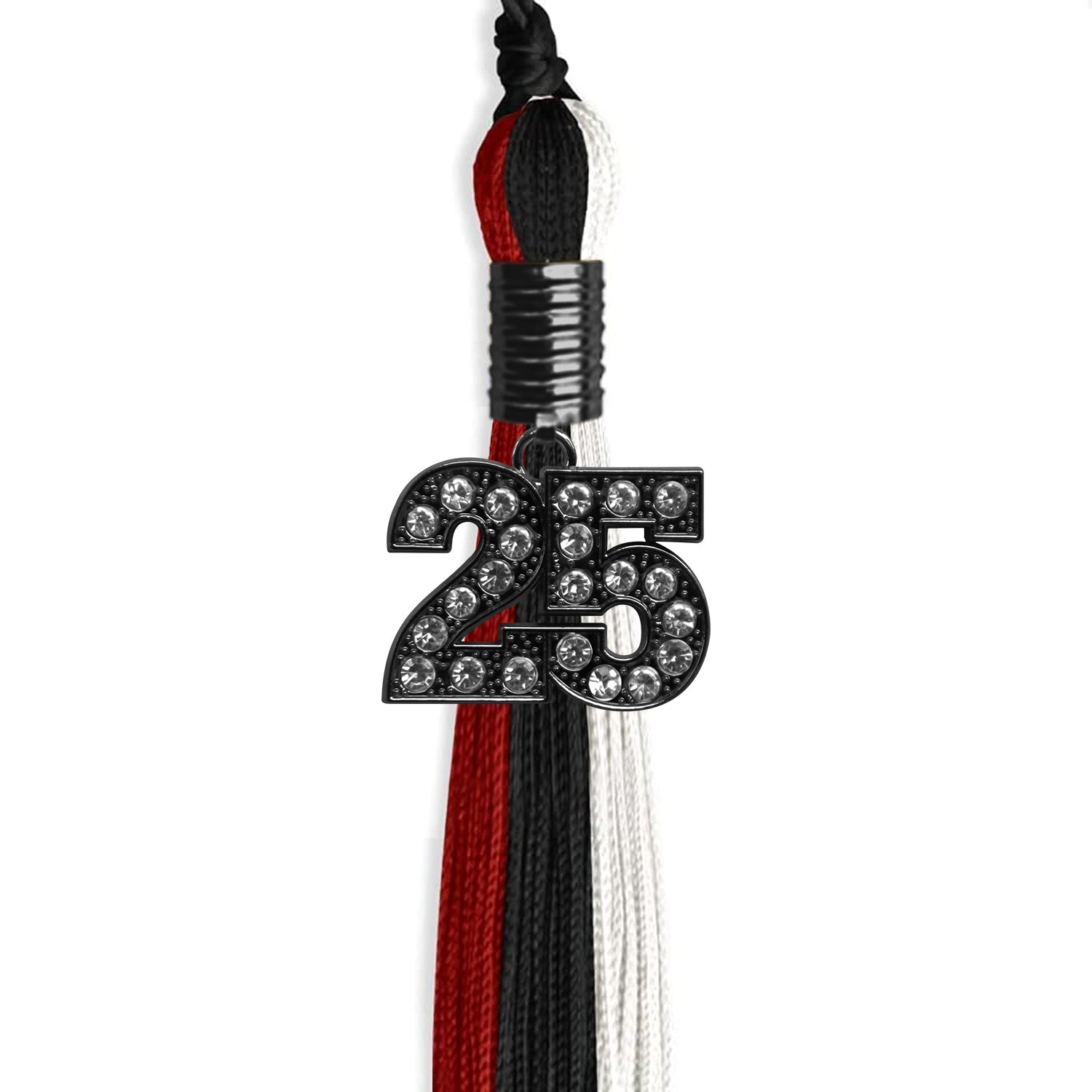 Black/Red/White Graduation Tassel with Black Bling Charm by Wholesale Grad Supply