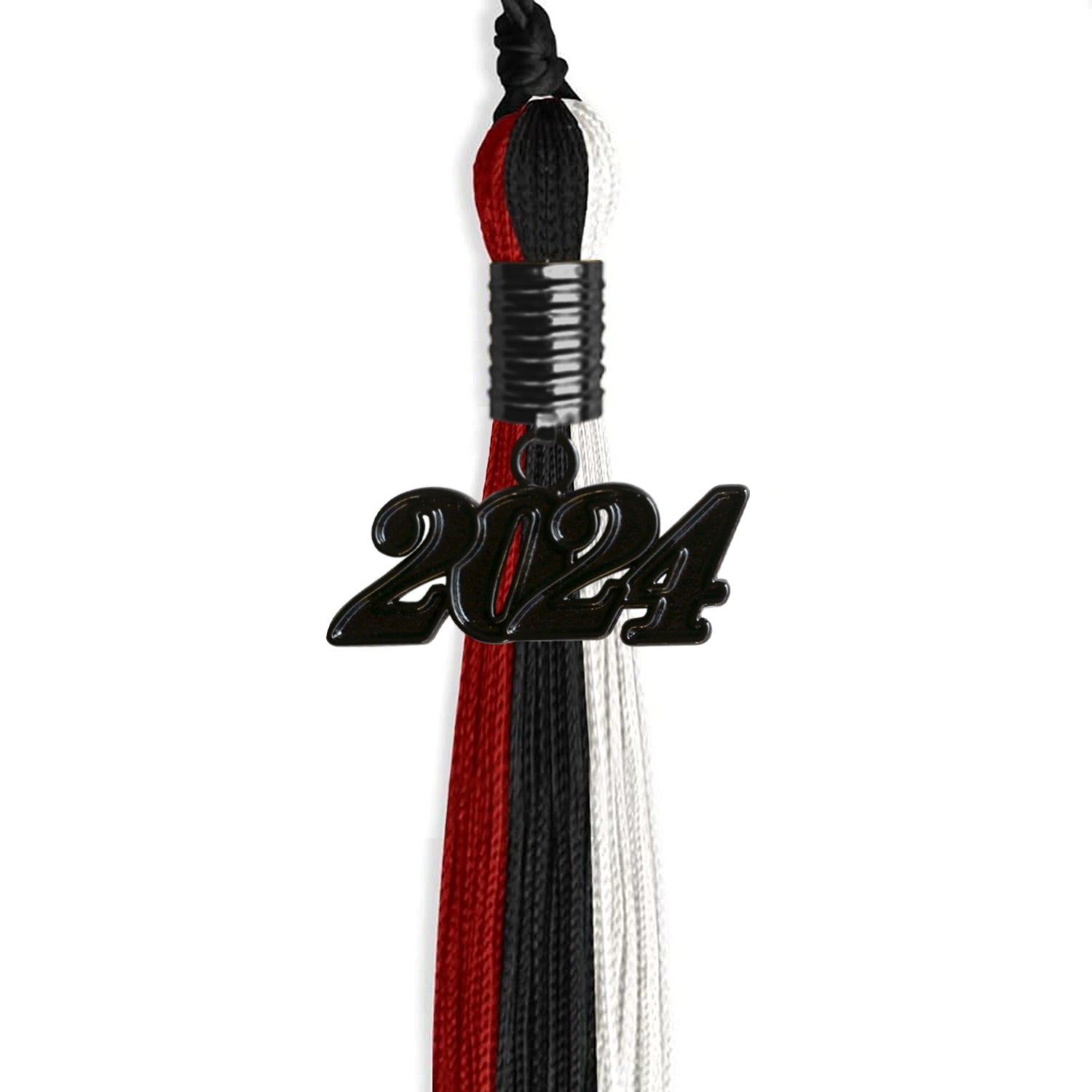 Black/Red/White Graduation Tassel with Black Bling Charm by Wholesale Grad Supply