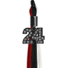 Black/Red/White Graduation Tassel with Black Bling Charm by Wholesale Grad Supply