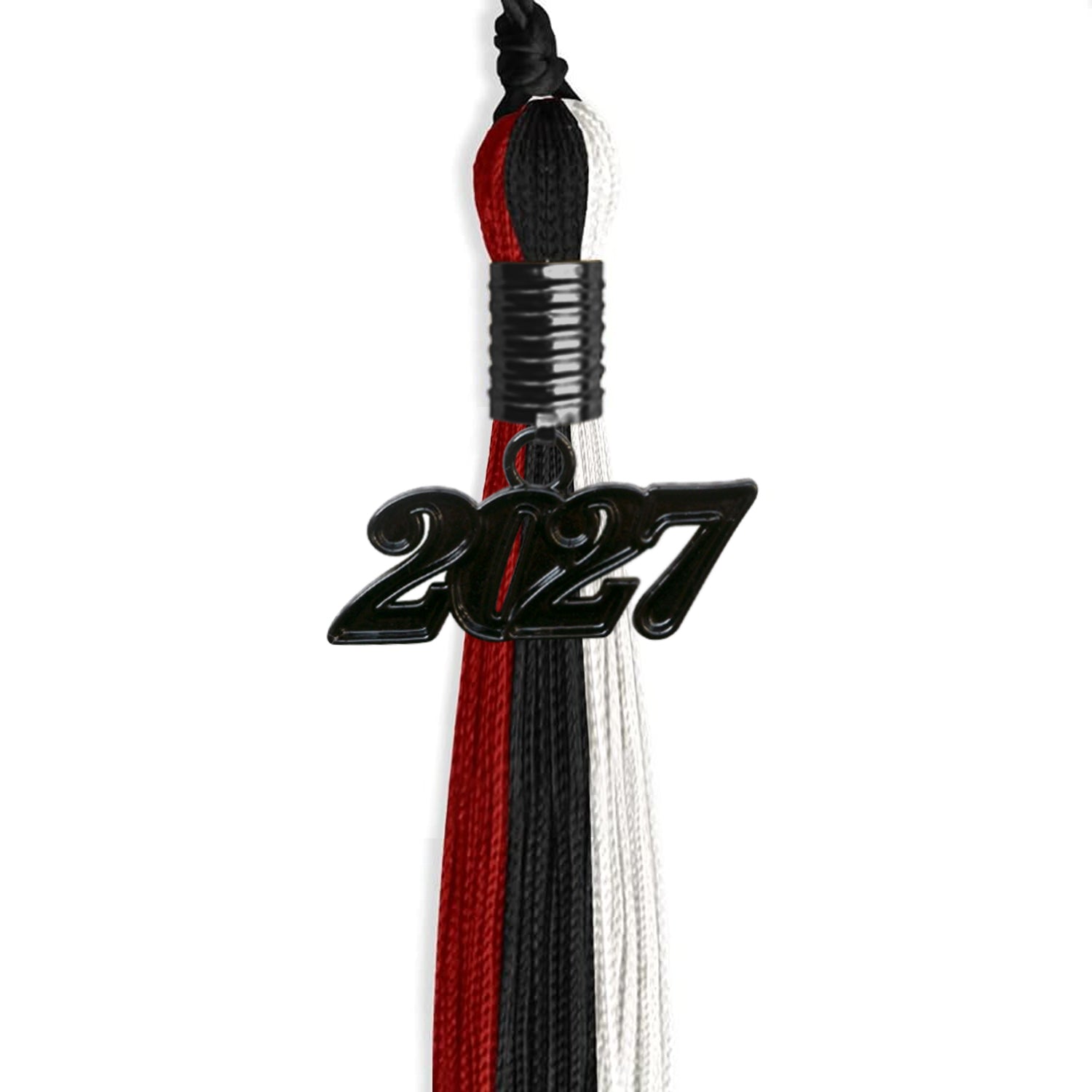 Black/Red/White Graduation Tassel with Black Bling Charm by Wholesale Grad Supply