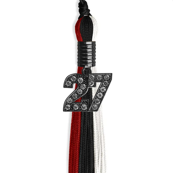 Black/Red/White Graduation Tassel with Black Bling Charm by Wholesale Grad Supply