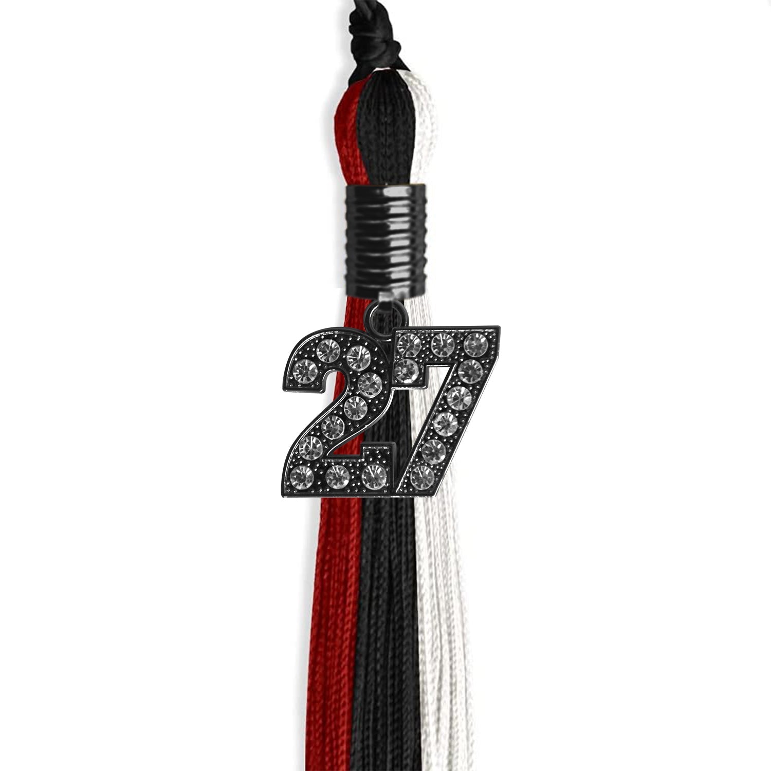 Black/Red/White Graduation Tassel with Black Bling Charm by Wholesale Grad Supply
