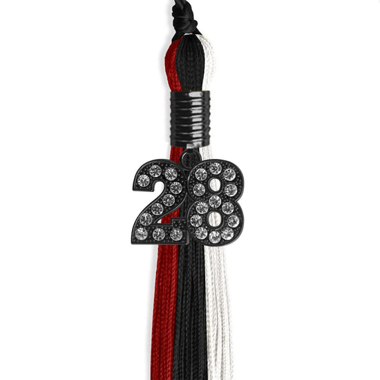 Black/Red/White Graduation Tassel with Black Bling Charm by Wholesale Grad Supply