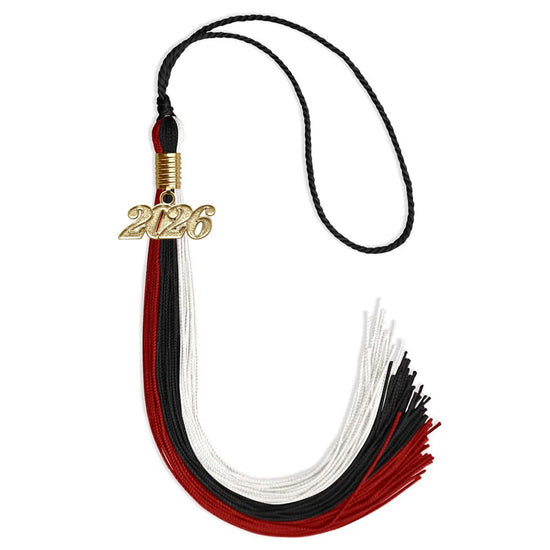 Black/Red/White Graduation Tassel with Gold Bling Charm by Wholesale Grad Supply