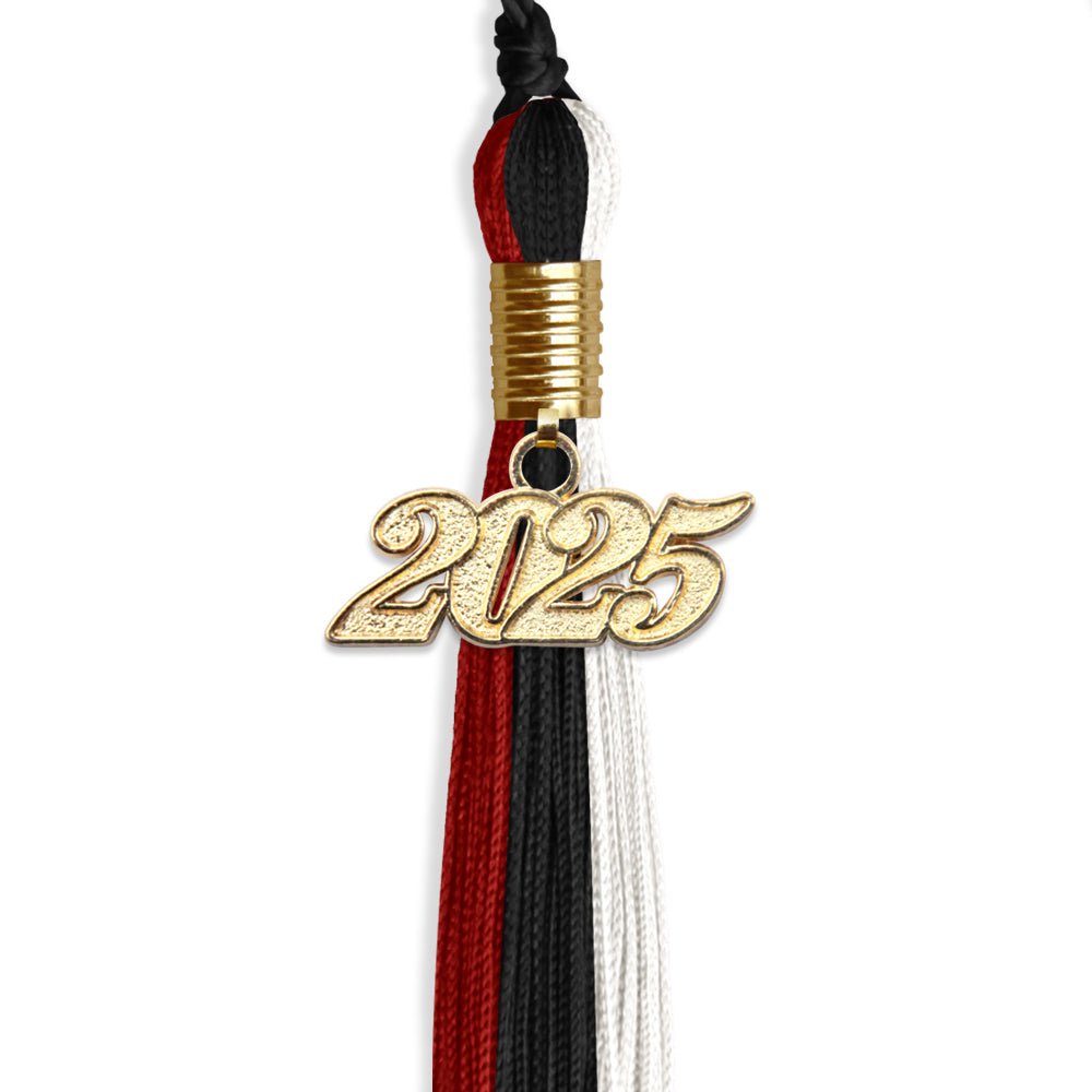 Black/Red/White Graduation Tassel with Gold Bling Charm by Wholesale Grad Supply