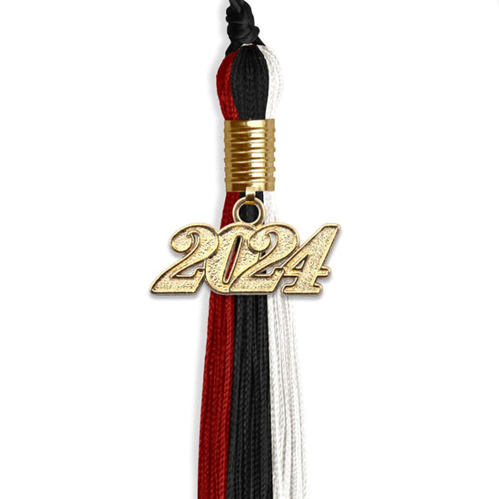 Black/Red/White Graduation Tassel with Gold Bling Charm by Wholesale Grad Supply
