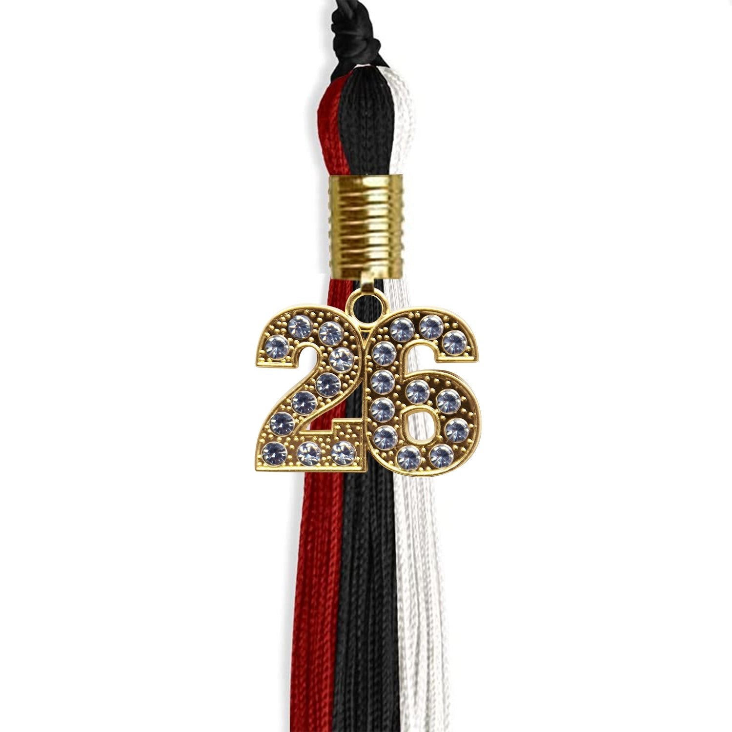 Black/Red/White Graduation Tassel with Gold Bling Charm by Wholesale Grad Supply