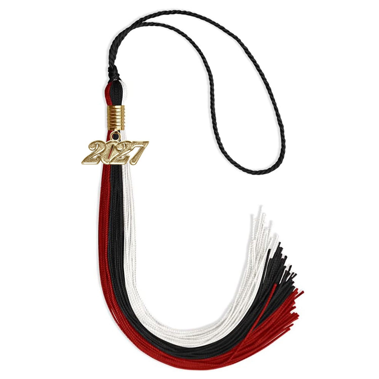 Black/Red/White Graduation Tassel with Gold Bling Charm by Wholesale Grad Supply