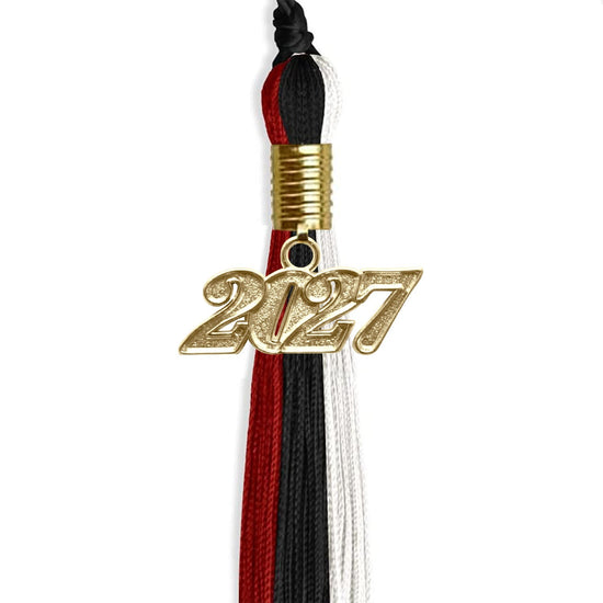 Black/Red/White Graduation Tassel with Gold Bling Charm by Wholesale Grad Supply