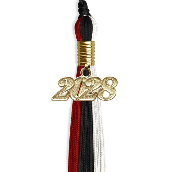 Black/Red/White Graduation Tassel with Gold Bling Charm by Wholesale Grad Supply