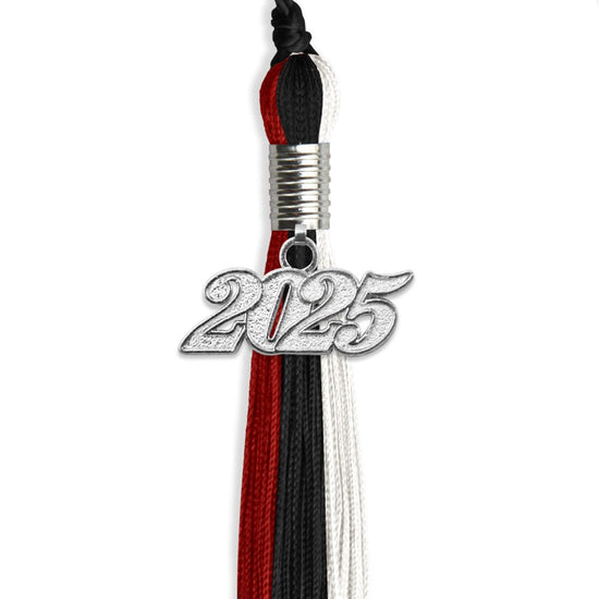 Black/Red/White Graduation Tassel with Silver Bling Charm by Wholesale Grad Supply