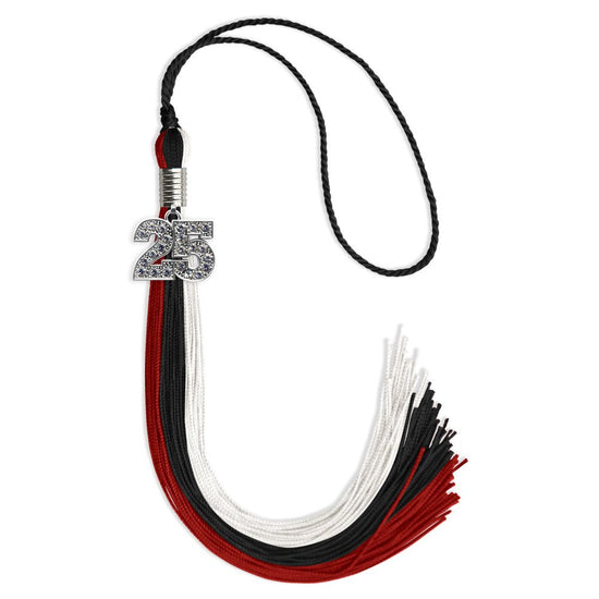 Black/Red/White Graduation Tassel with Silver Bling Charm by Wholesale Grad Supply