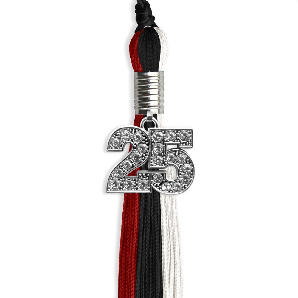 Black/Red/White Graduation Tassel with Silver Bling Charm by Wholesale Grad Supply