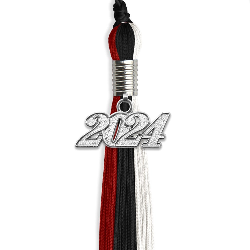 Black/Red/White Graduation Tassel with Silver Bling Charm by Wholesale Grad Supply
