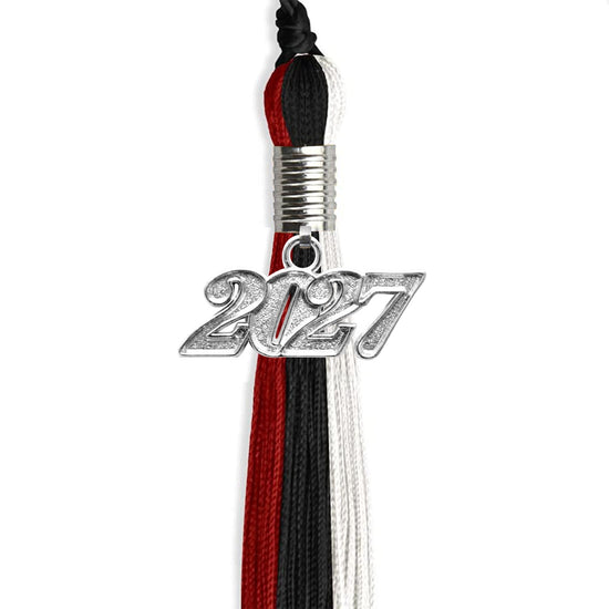 Black/Red/White Graduation Tassel with Silver Bling Charm by Wholesale Grad Supply