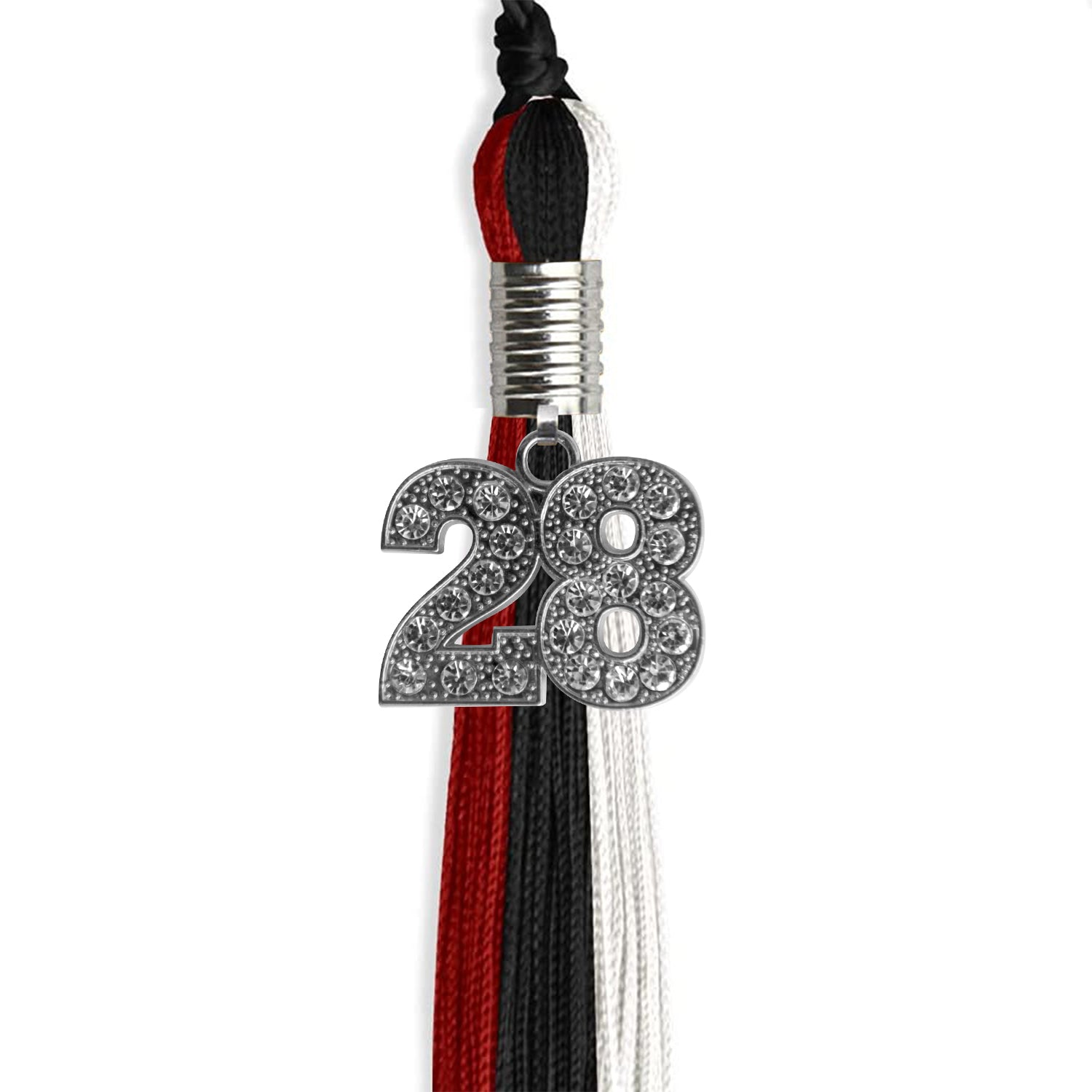 Black/Red/White Graduation Tassel with Silver Bling Charm by Wholesale Grad Supply