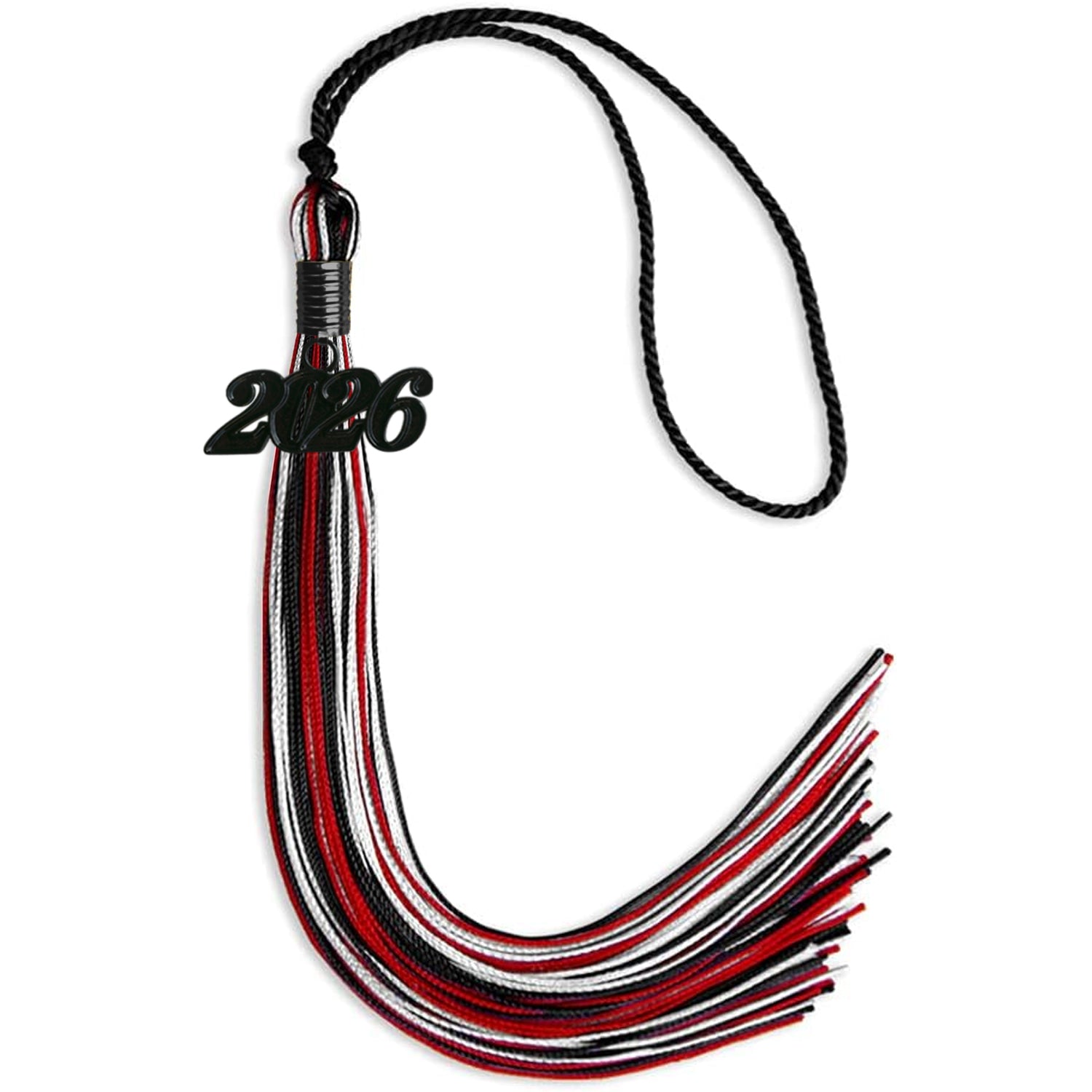 Black/Red/White Mixed Color Graduation Tassel with Black Bling Charm by Wholesale Grad Supply
