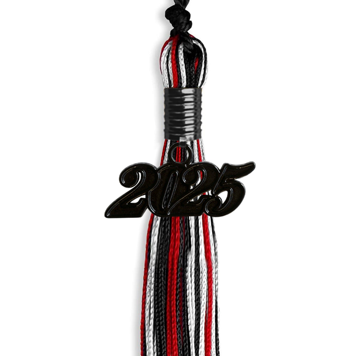 Black/Red/White Mixed Color Graduation Tassel with Black Bling Charm by Wholesale Grad Supply