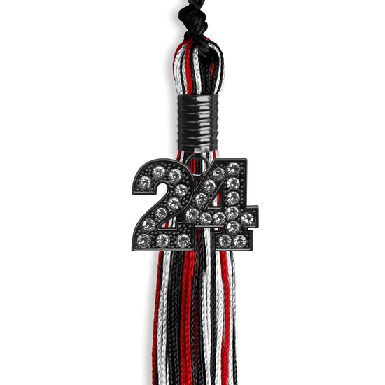 Black/Red/White Mixed Color Graduation Tassel with Black Bling Charm by Wholesale Grad Supply