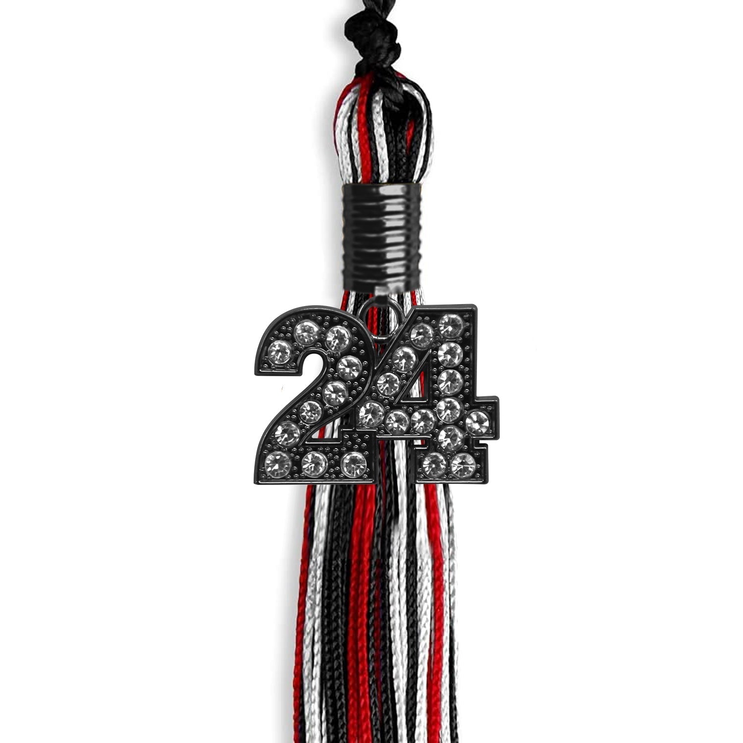 Black/Red/White Mixed Color Graduation Tassel with Black Bling Charm by Wholesale Grad Supply