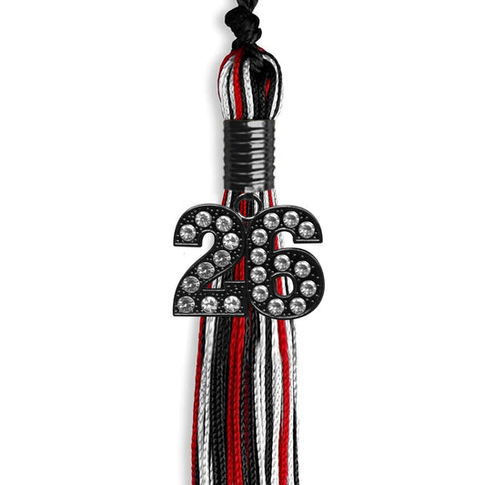 Black/Red/White Mixed Color Graduation Tassel with Black Bling Charm by Wholesale Grad Supply