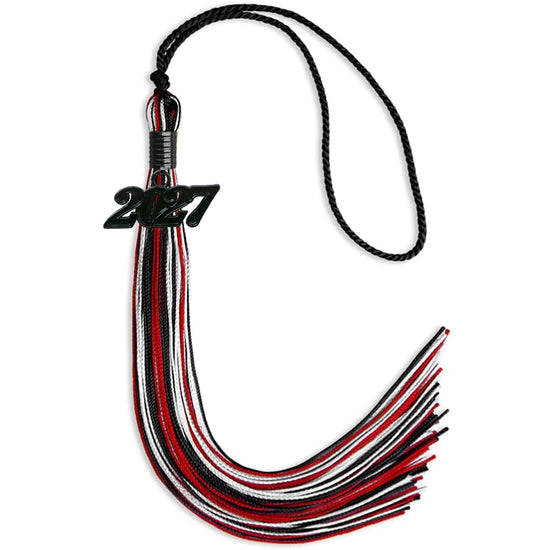 Black/Red/White Mixed Color Graduation Tassel with Black Bling Charm by Wholesale Grad Supply