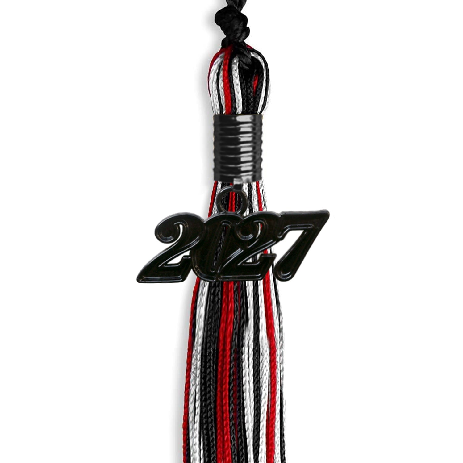 Black/Red/White Mixed Color Graduation Tassel with Black Bling Charm by Wholesale Grad Supply